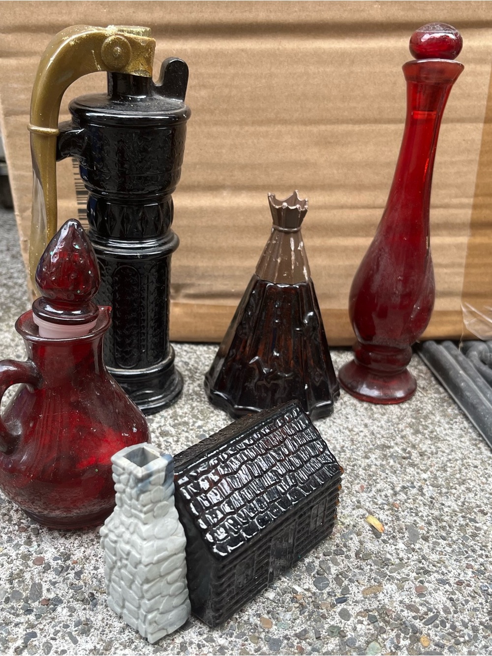 Decorative Vibtage Red and Black Glass Bottle Collection